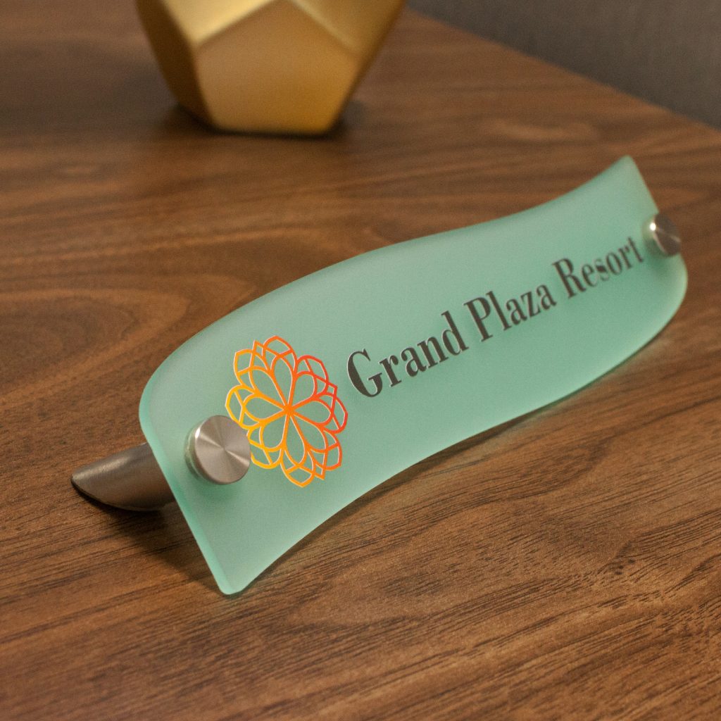 Clear Acrylic Desk Name Plates In Unique Wave Shape Napnameplates