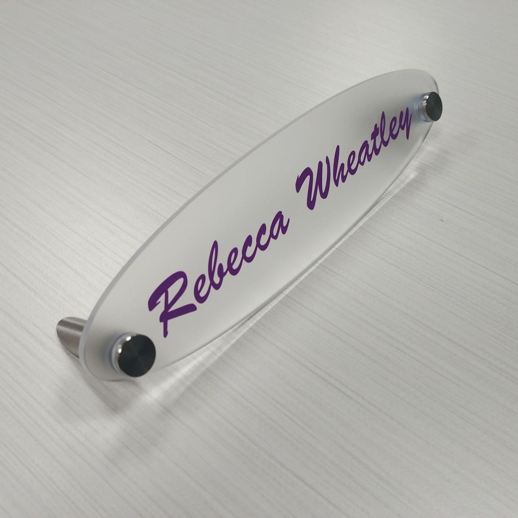 White Frosted Acrylic Desk Name Plates Oval Napnameplates