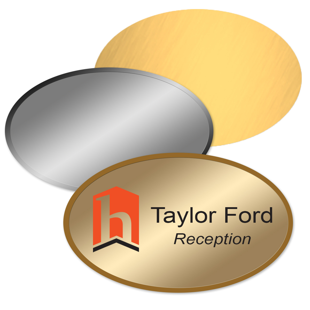 Personalized Metal Name Tags with Logo, Oval Shape, White, Color, Gloss  Finish (Fastener Type: Magnetic Fastener, Fastener Attachment: Attached)