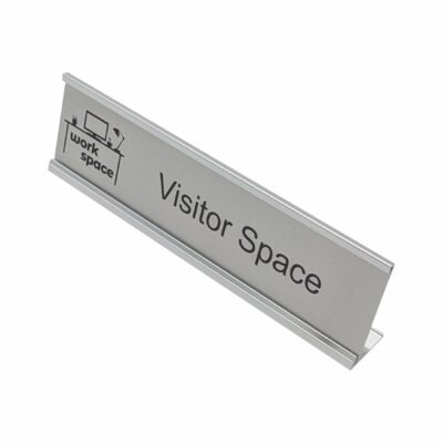 8" x 2" Brushed Silver Metal Hoteling Nameplate with Desktop Holder